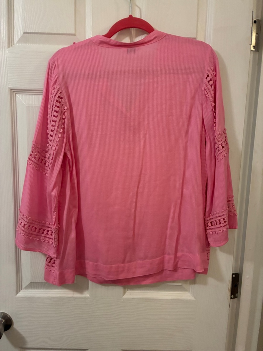 crown & ivy Pink Crochet-Trim Pintuck Peasant Blouse - Picture 3 of 6